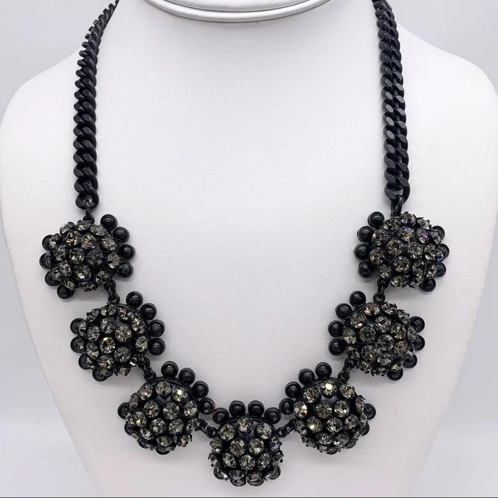 J. Crew Gray Crystal Clusters Matte Black Chain Necklace